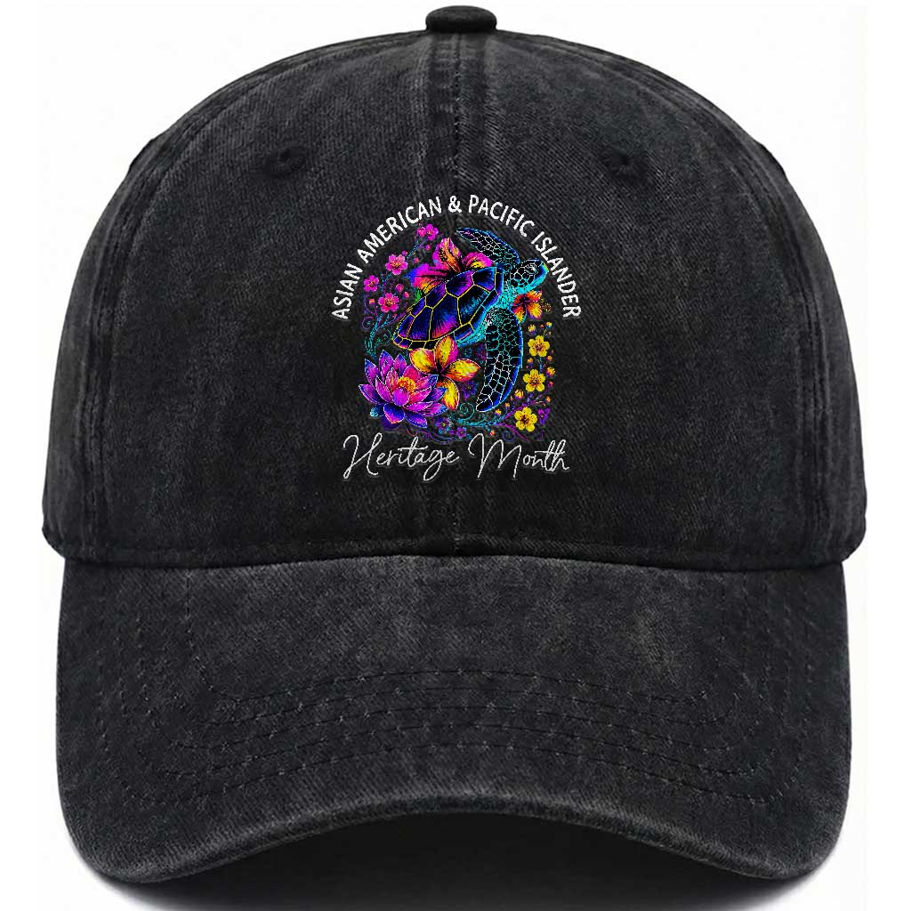 AAPI Asian American and Pacific Islander Heritage Month Washed Cotton Baseball Cap Floral Sea Turtle