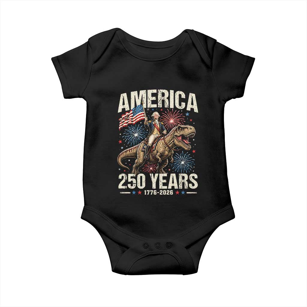 America 250 Years George Washington Riding Tyrannosaurus Rex Baby Onesie