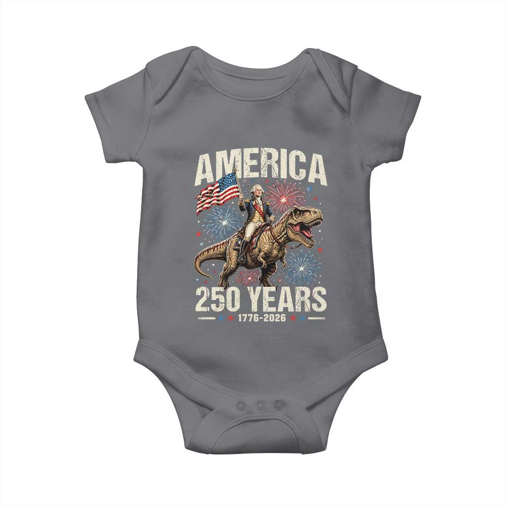 America 250 Years George Washington Riding Tyrannosaurus Rex Baby Onesie