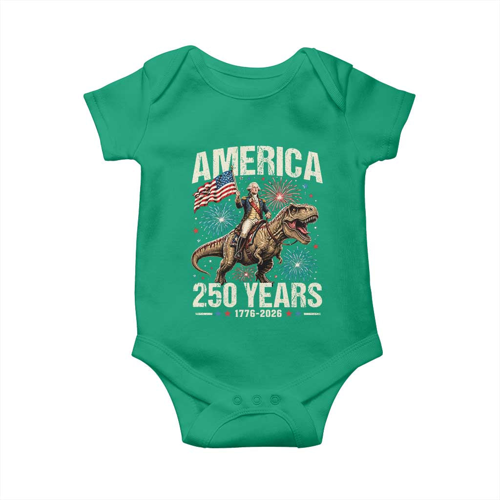 America 250 Years George Washington Riding Tyrannosaurus Rex Baby Onesie