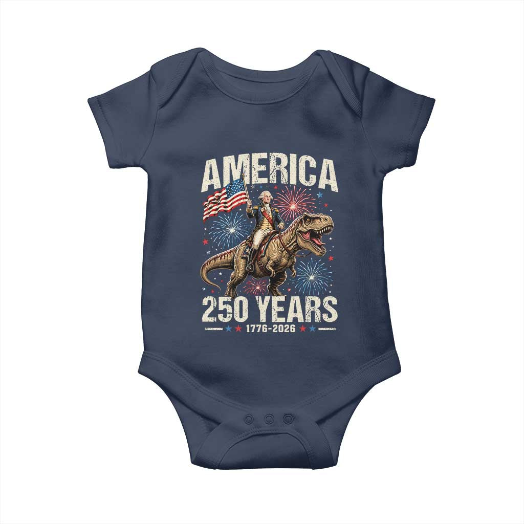 America 250 Years George Washington Riding Tyrannosaurus Rex Baby Onesie