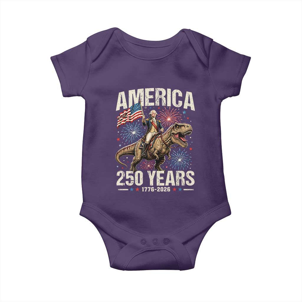 America 250 Years George Washington Riding Tyrannosaurus Rex Baby Onesie