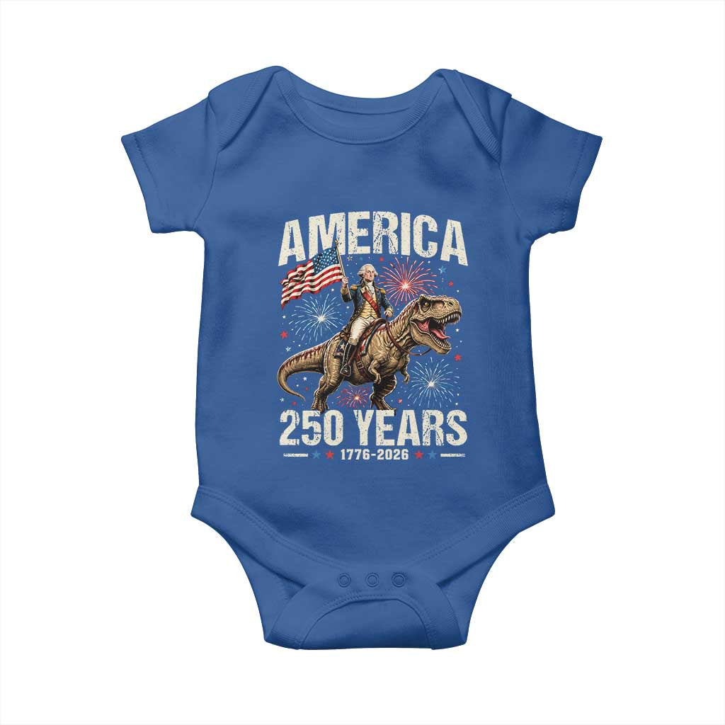 America 250 Years George Washington Riding Tyrannosaurus Rex Baby Onesie