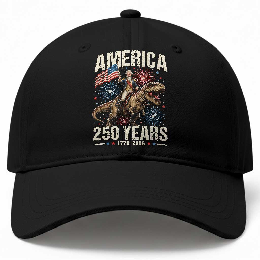 America 250 Years George Washington Riding Tyrannosaurus Rex Baseball Cap