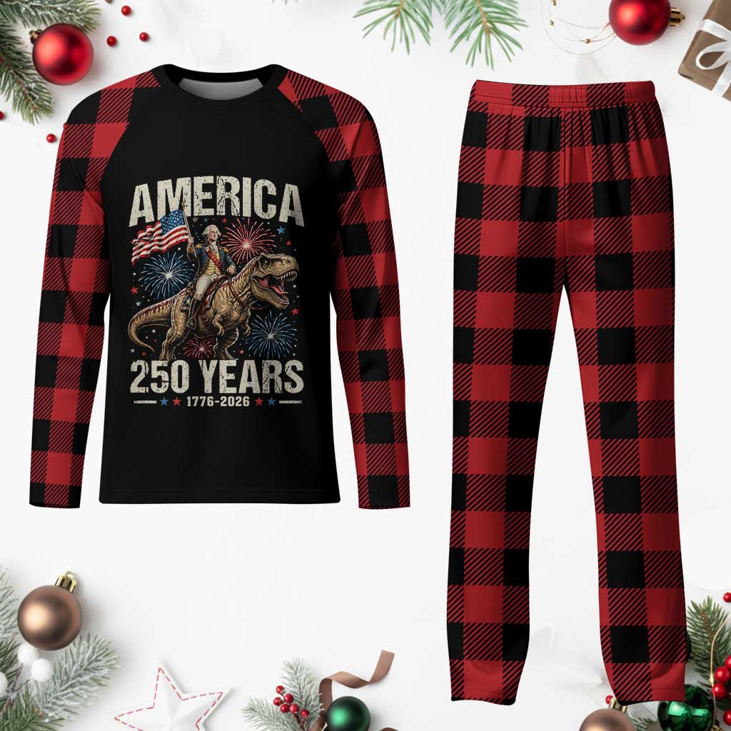 America 250 Years George Washington Riding Tyrannosaurus Rex Plaid Pajama Set