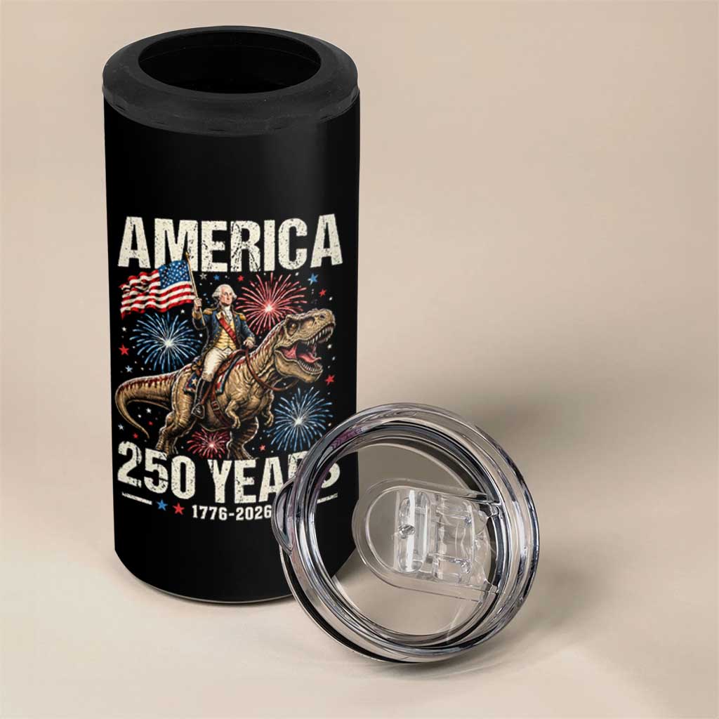 America 250 Years George Washington Riding Tyrannosaurus Rex 4 in 1 Can Cooler Tumbler