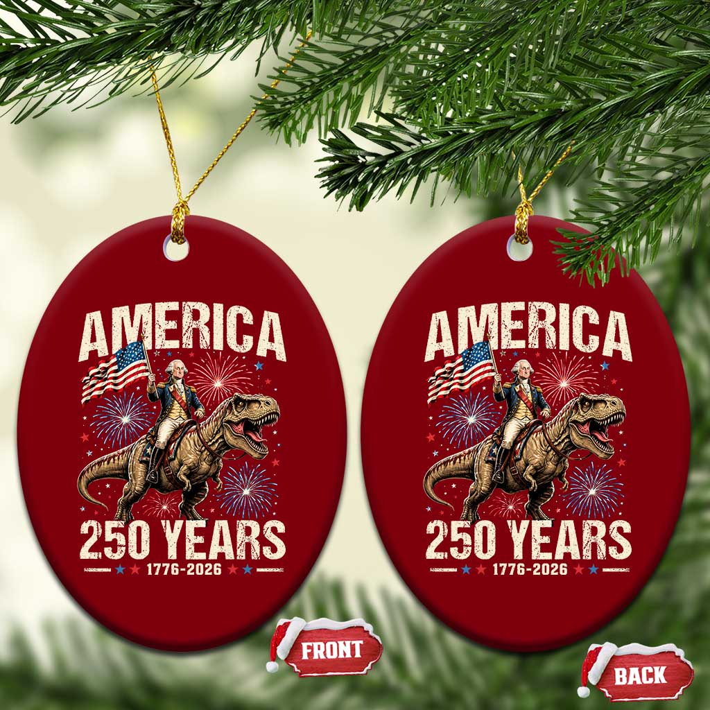 America 250 Years George Washington Riding Tyrannosaurus Rex Ceramic Ornament