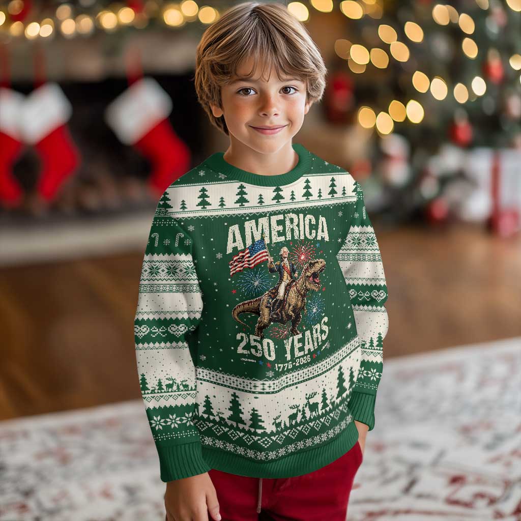 America 250 Years George Washington Riding Tyrannosaurus Rex Ugly Christmas Sweater