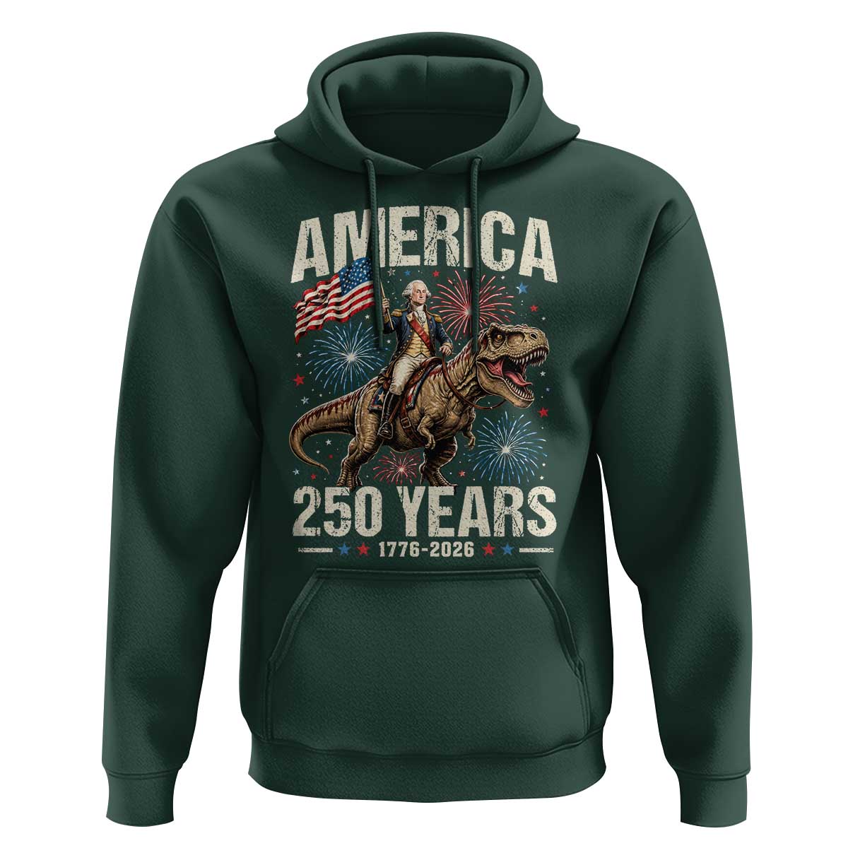 America 250 Years George Washington Riding Tyrannosaurus Rex Hoodie