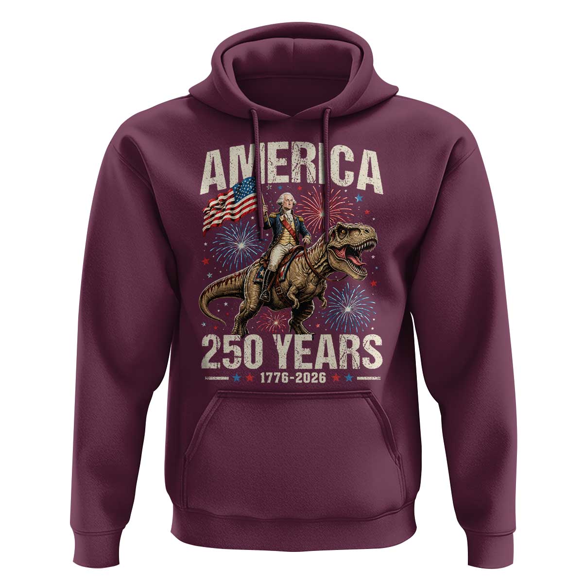 America 250 Years George Washington Riding Tyrannosaurus Rex Hoodie