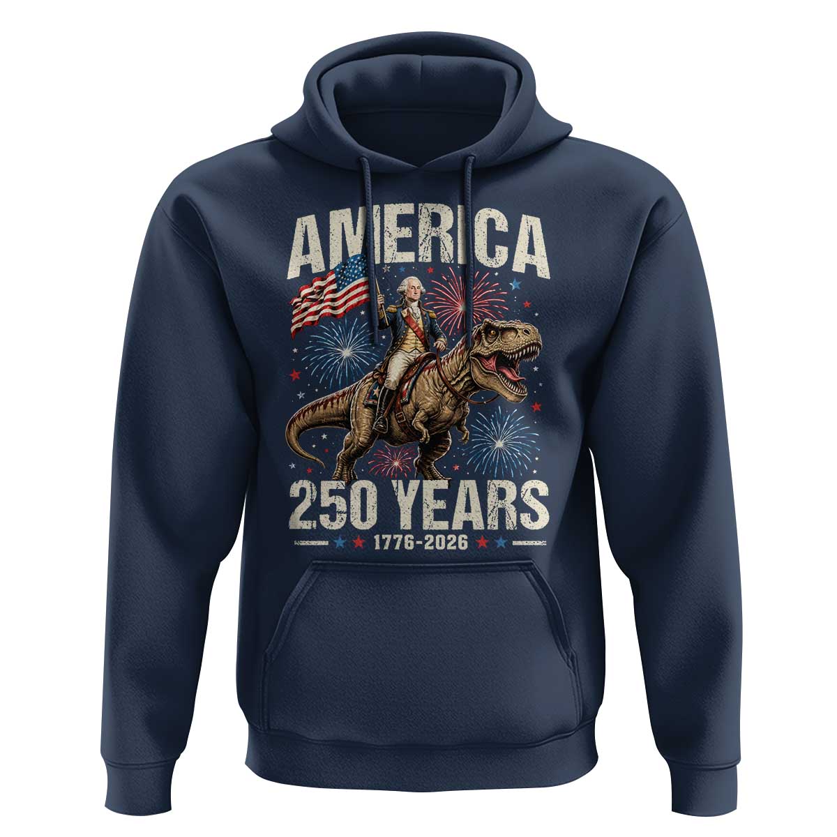 America 250 Years George Washington Riding Tyrannosaurus Rex Hoodie