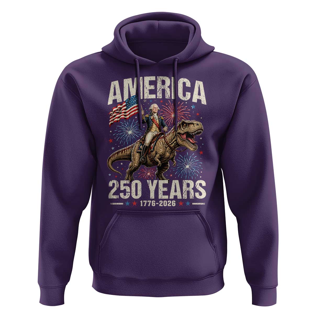 America 250 Years George Washington Riding Tyrannosaurus Rex Hoodie