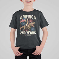 America 250 Years George Washington Riding Tyrannosaurus Rex T Shirt For Kid