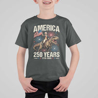 America 250 Years George Washington Riding Tyrannosaurus Rex T Shirt For Kid