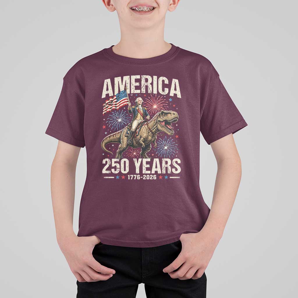 America 250 Years George Washington Riding Tyrannosaurus Rex T Shirt For Kid
