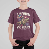 America 250 Years George Washington Riding Tyrannosaurus Rex T Shirt For Kid