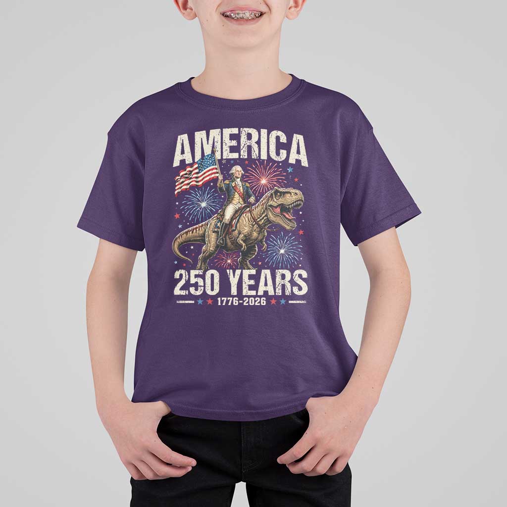 America 250 Years George Washington Riding Tyrannosaurus Rex T Shirt For Kid
