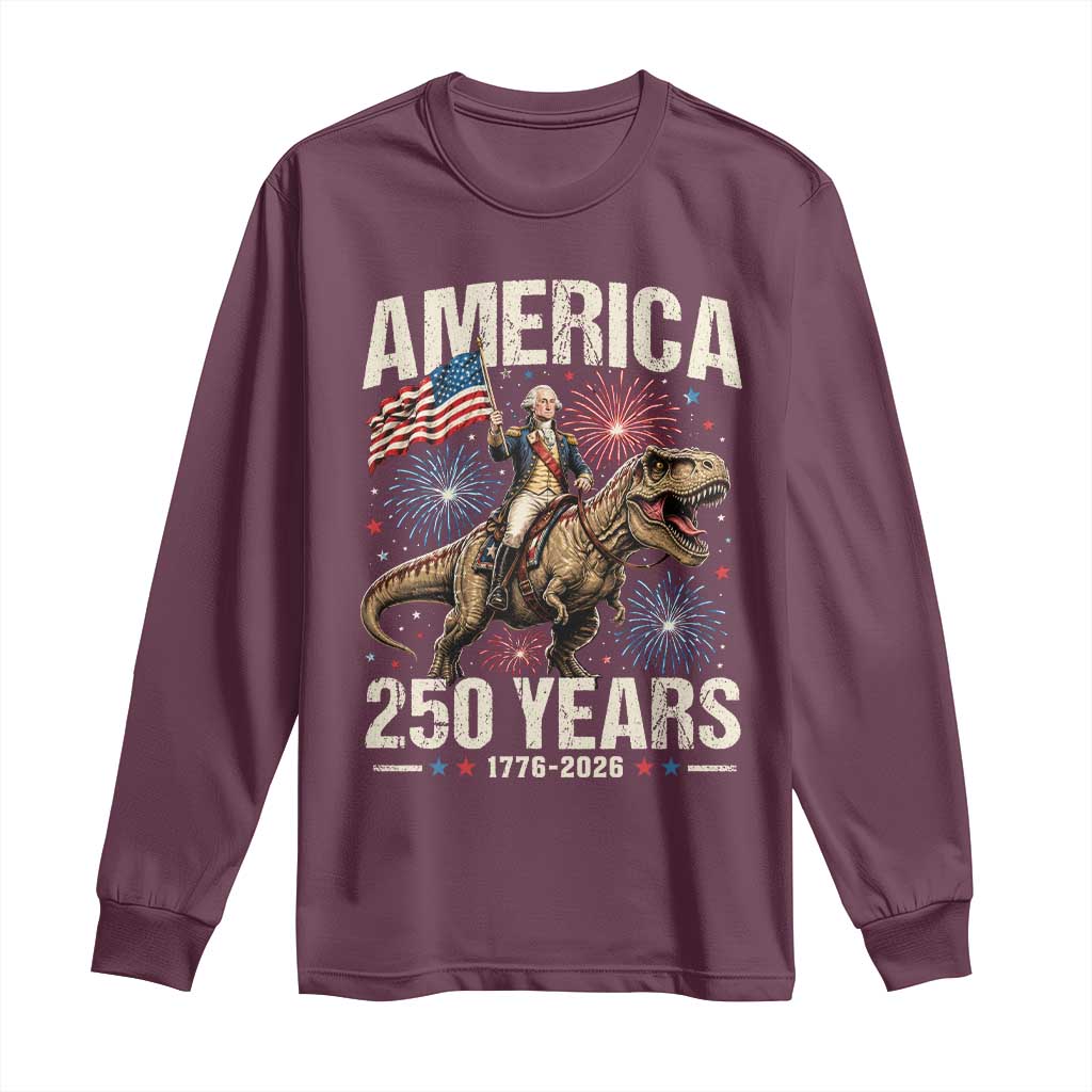 America 250 Years George Washington Riding Tyrannosaurus Rex Long Sleeve Shirt