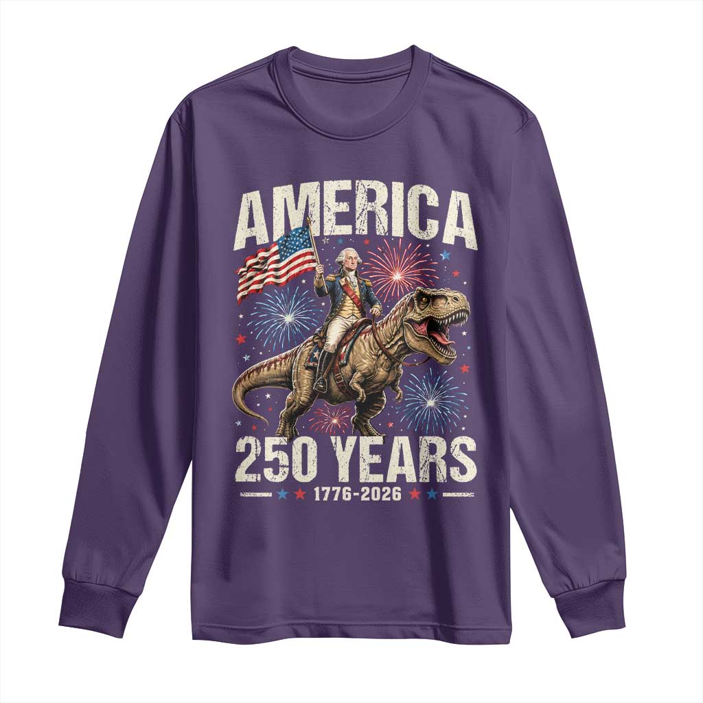 America 250 Years George Washington Riding Tyrannosaurus Rex Long Sleeve Shirt