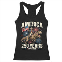 America 250 Years George Washington Riding Tyrannosaurus Rex Racerback Tank Top