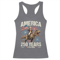 America 250 Years George Washington Riding Tyrannosaurus Rex Racerback Tank Top