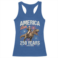 America 250 Years George Washington Riding Tyrannosaurus Rex Racerback Tank Top