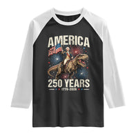 America 250 Years George Washington Riding Tyrannosaurus Rex Raglan Shirt