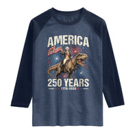 America 250 Years George Washington Riding Tyrannosaurus Rex Raglan Shirt
