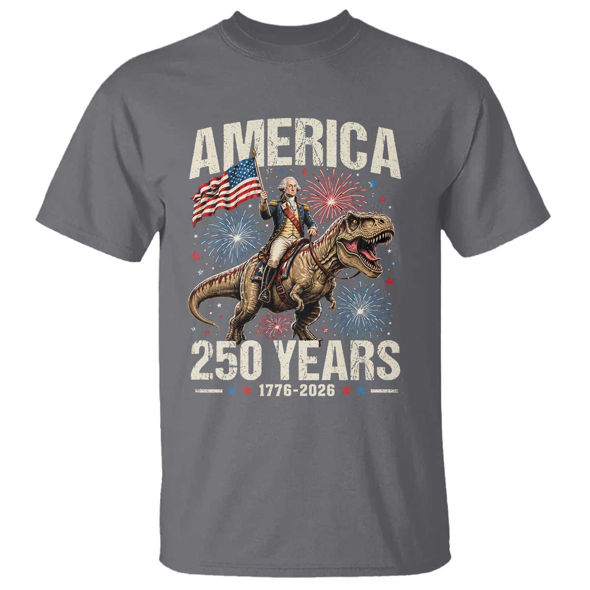 America 250 Years George Washington Riding Tyrannosaurus Rex T Shirt