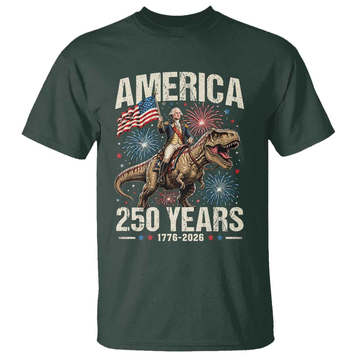 America 250 Years George Washington Riding Tyrannosaurus Rex T Shirt
