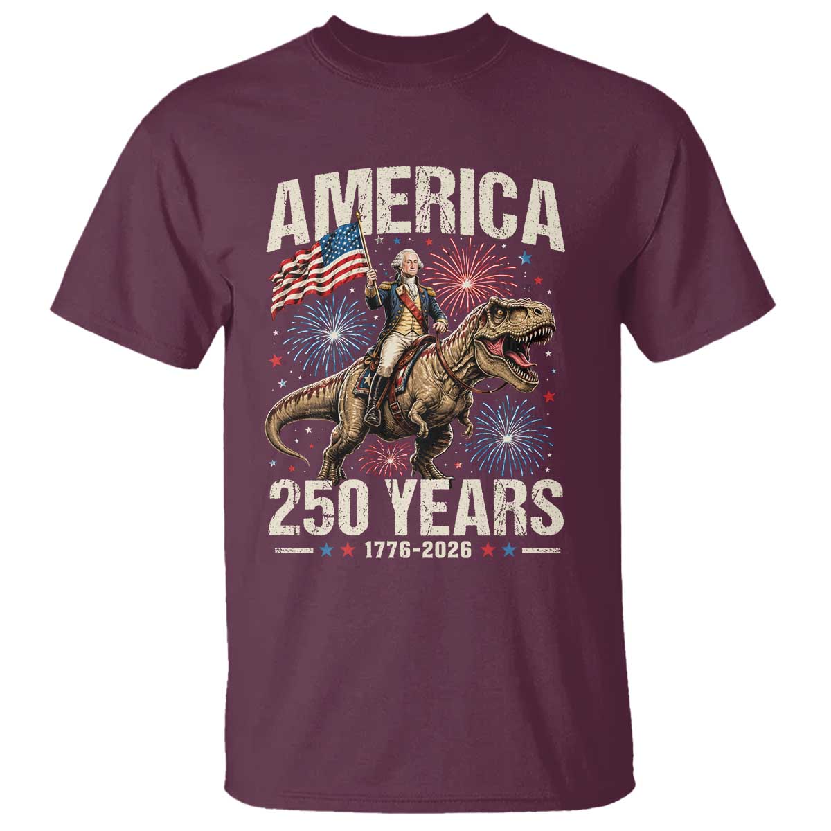 America 250 Years George Washington Riding Tyrannosaurus Rex T Shirt