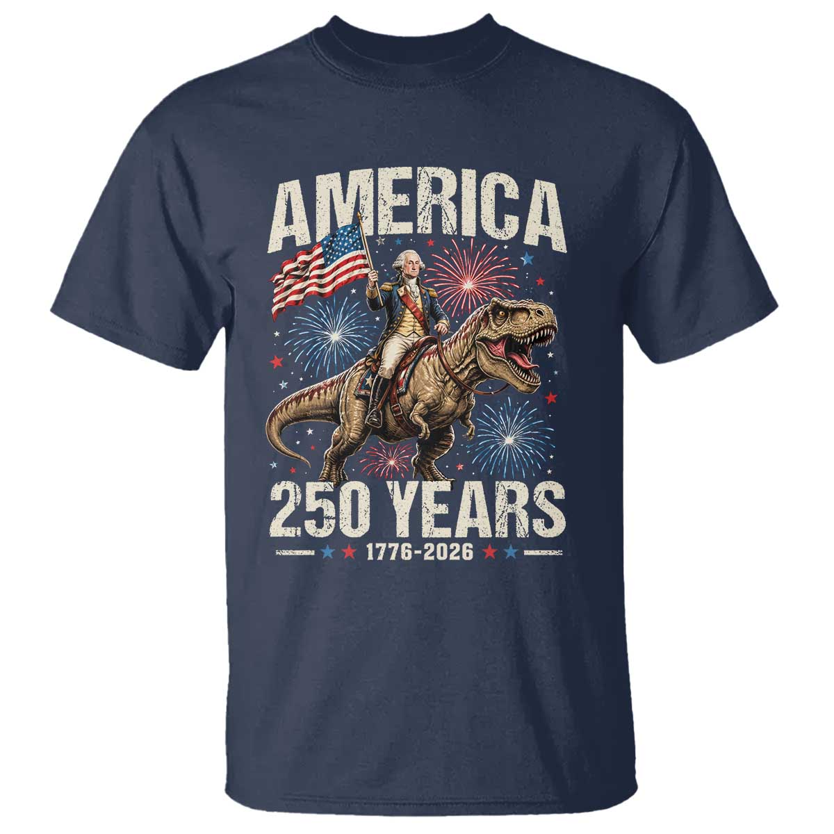 America 250 Years George Washington Riding Tyrannosaurus Rex T Shirt