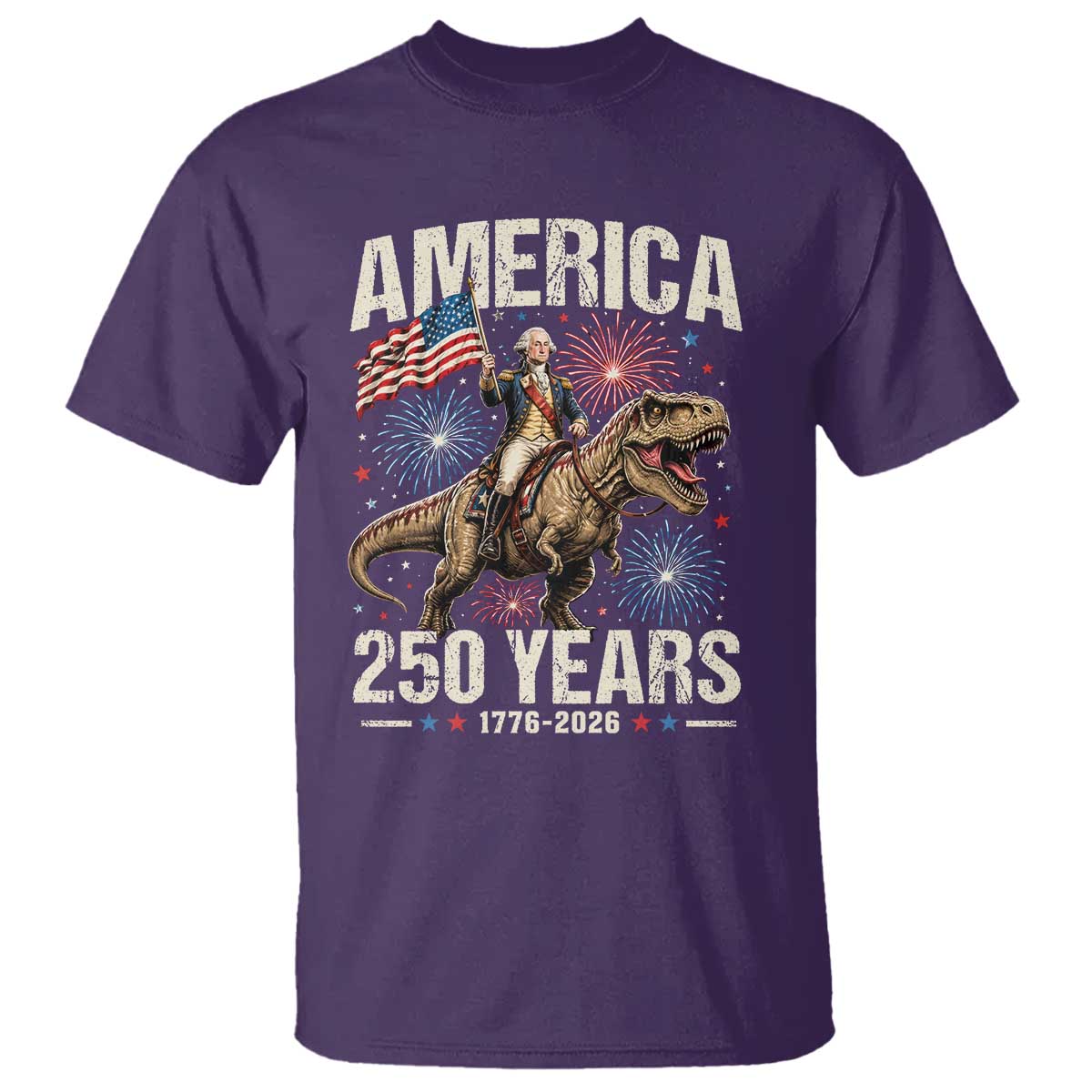 America 250 Years George Washington Riding Tyrannosaurus Rex T Shirt