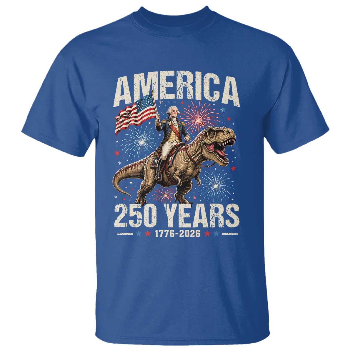 America 250 Years George Washington Riding Tyrannosaurus Rex T Shirt