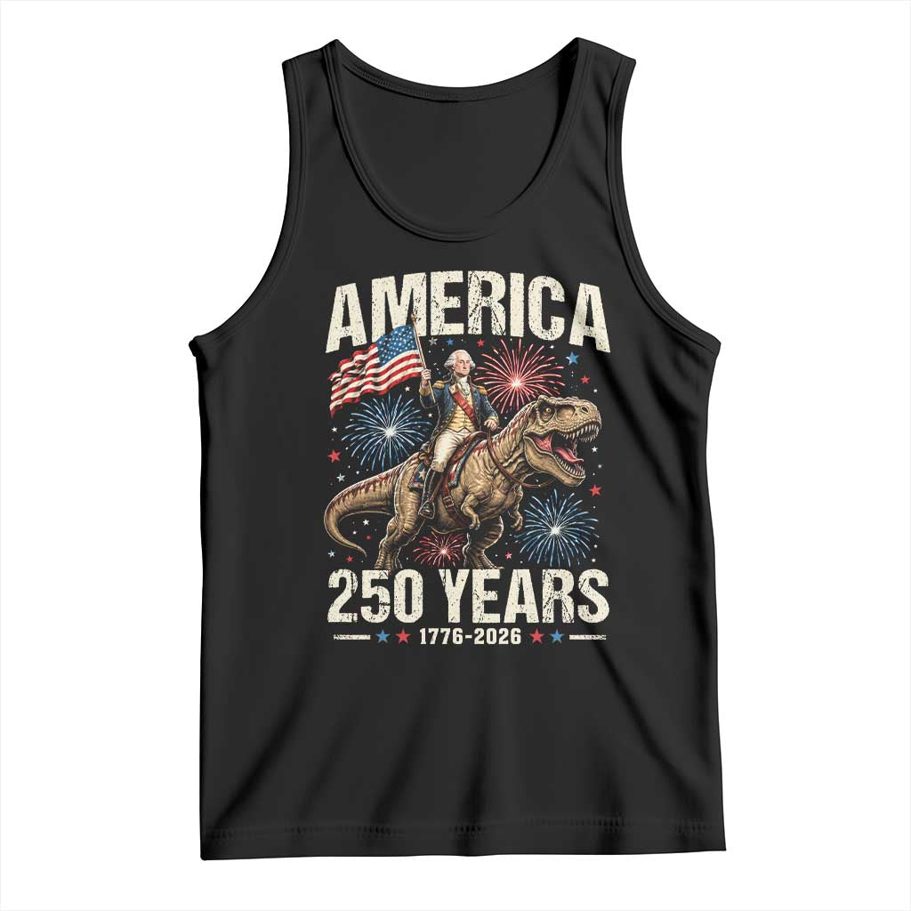 America 250 Years George Washington Riding Tyrannosaurus Rex Tank Top