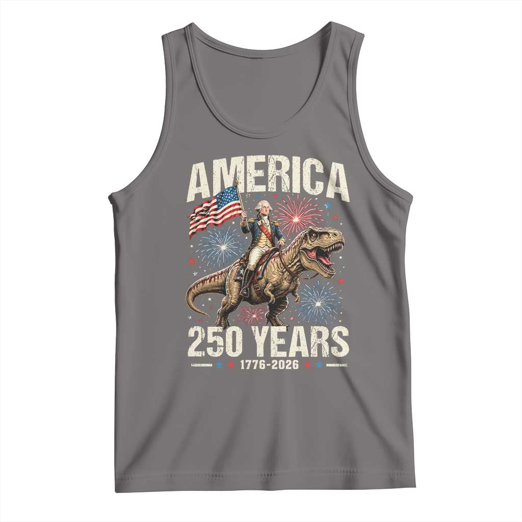 America 250 Years George Washington Riding Tyrannosaurus Rex Tank Top