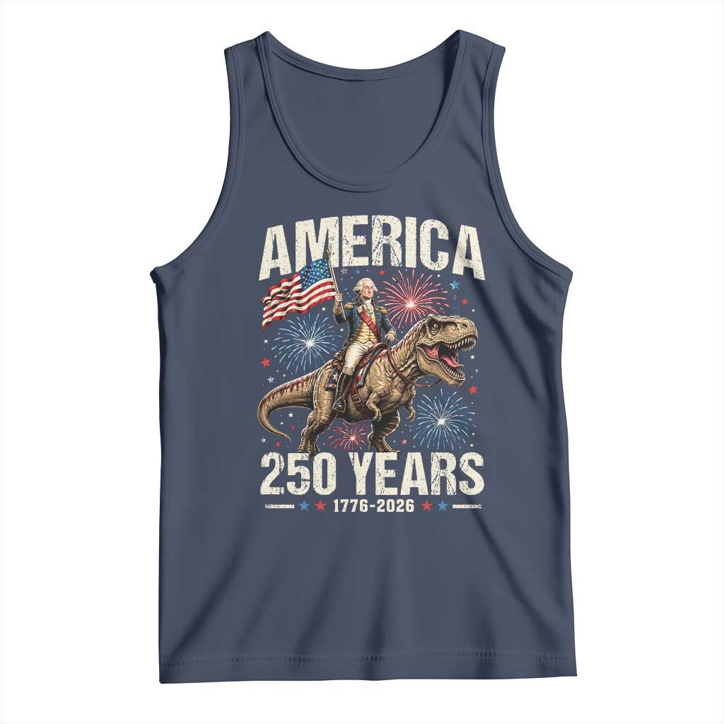 America 250 Years George Washington Riding Tyrannosaurus Rex Tank Top