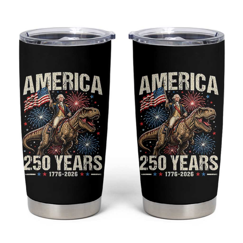 America 250 Years George Washington Riding Tyrannosaurus Rex Tumbler Cup