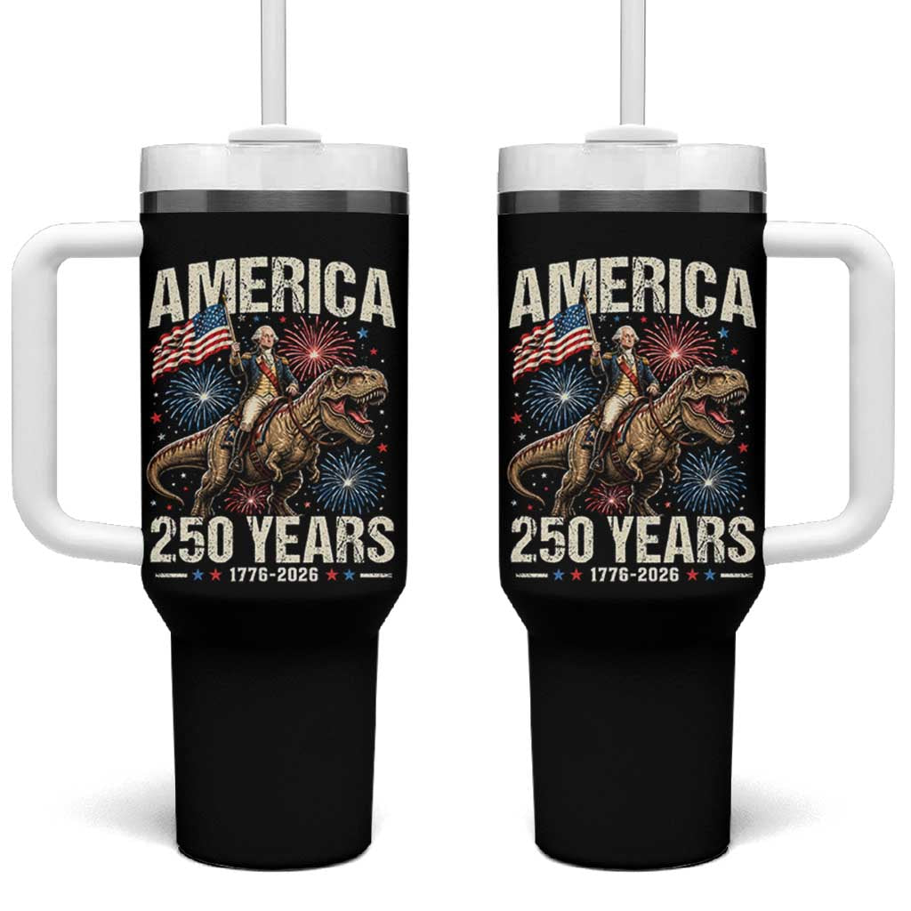 America 250 Years George Washington Riding Tyrannosaurus Rex Tumbler With Handle