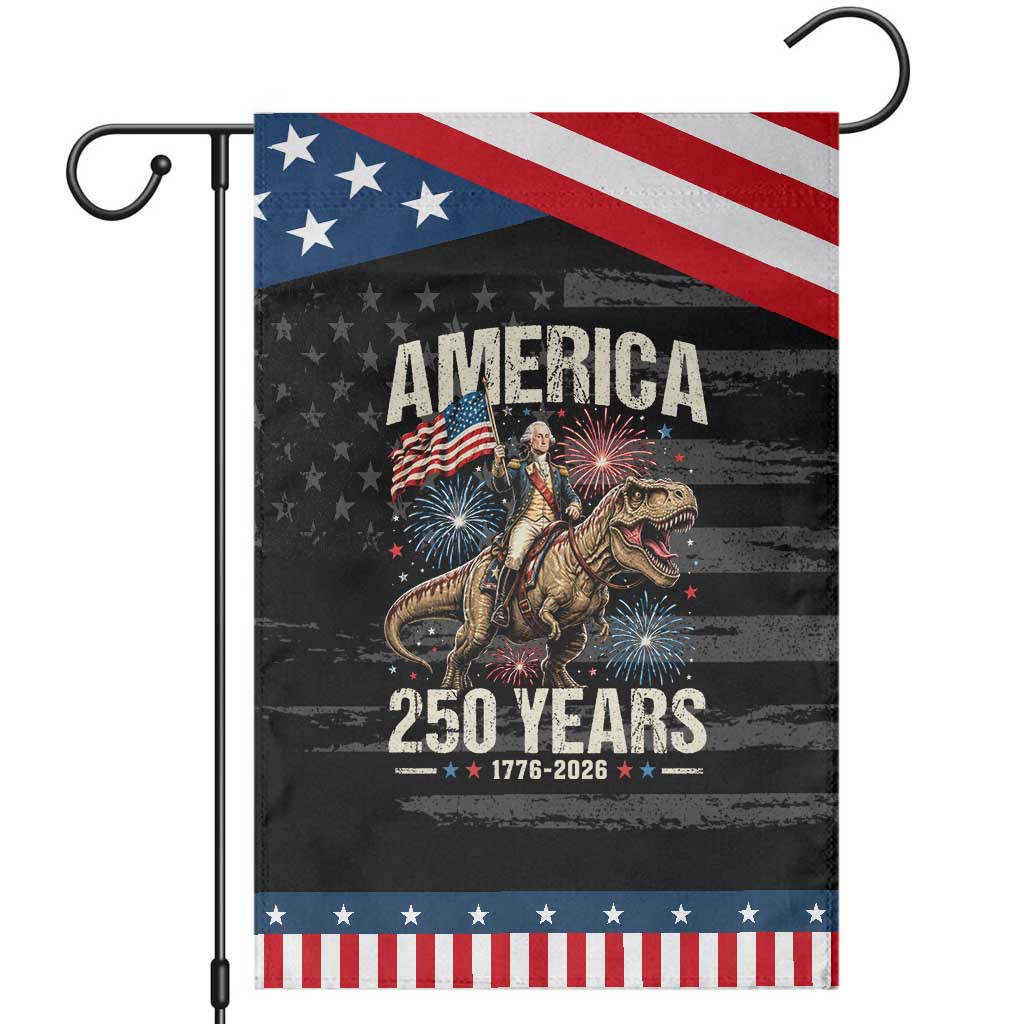 America 250 Years George Washington Riding Tyrannosaurus Rex Patriotic Garden Flag