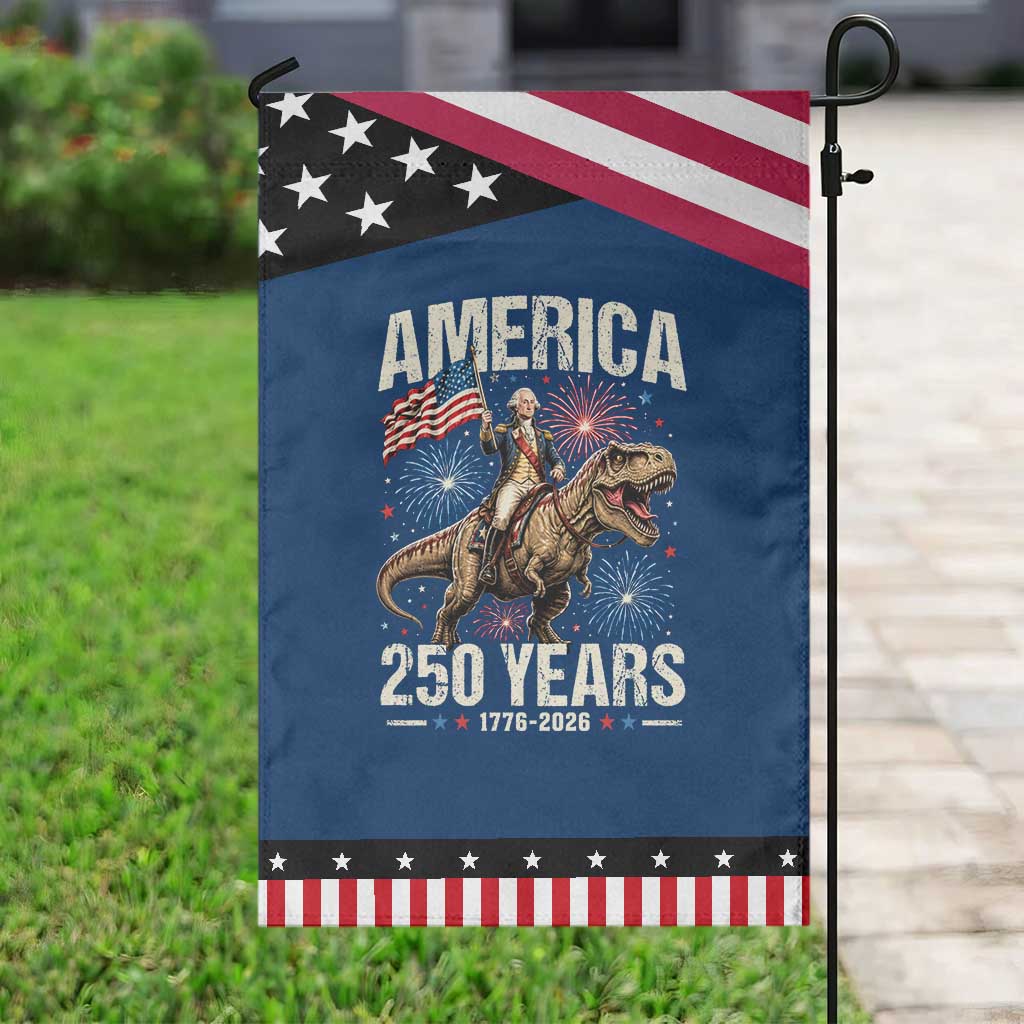 America 250 Years George Washington Riding Tyrannosaurus Rex Patriotic Garden Flag