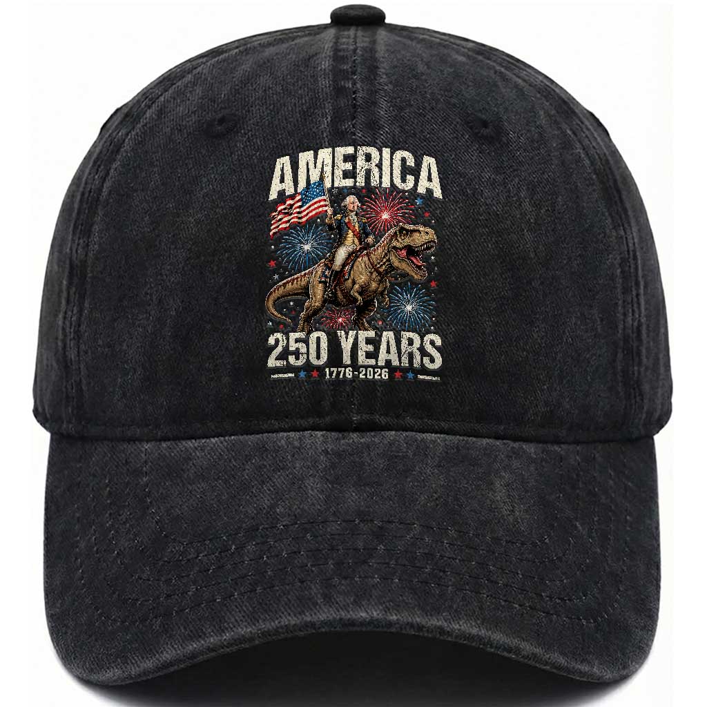 America 250 Years George Washington Riding Tyrannosaurus Rex Washed Cotton Baseball Cap