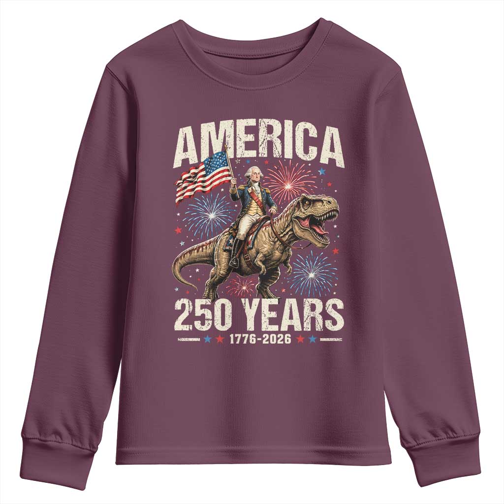 America 250 Years George Washington Riding Tyrannosaurus Rex Youth Sweatshirt