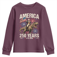 America 250 Years George Washington Riding Tyrannosaurus Rex Youth Sweatshirt
