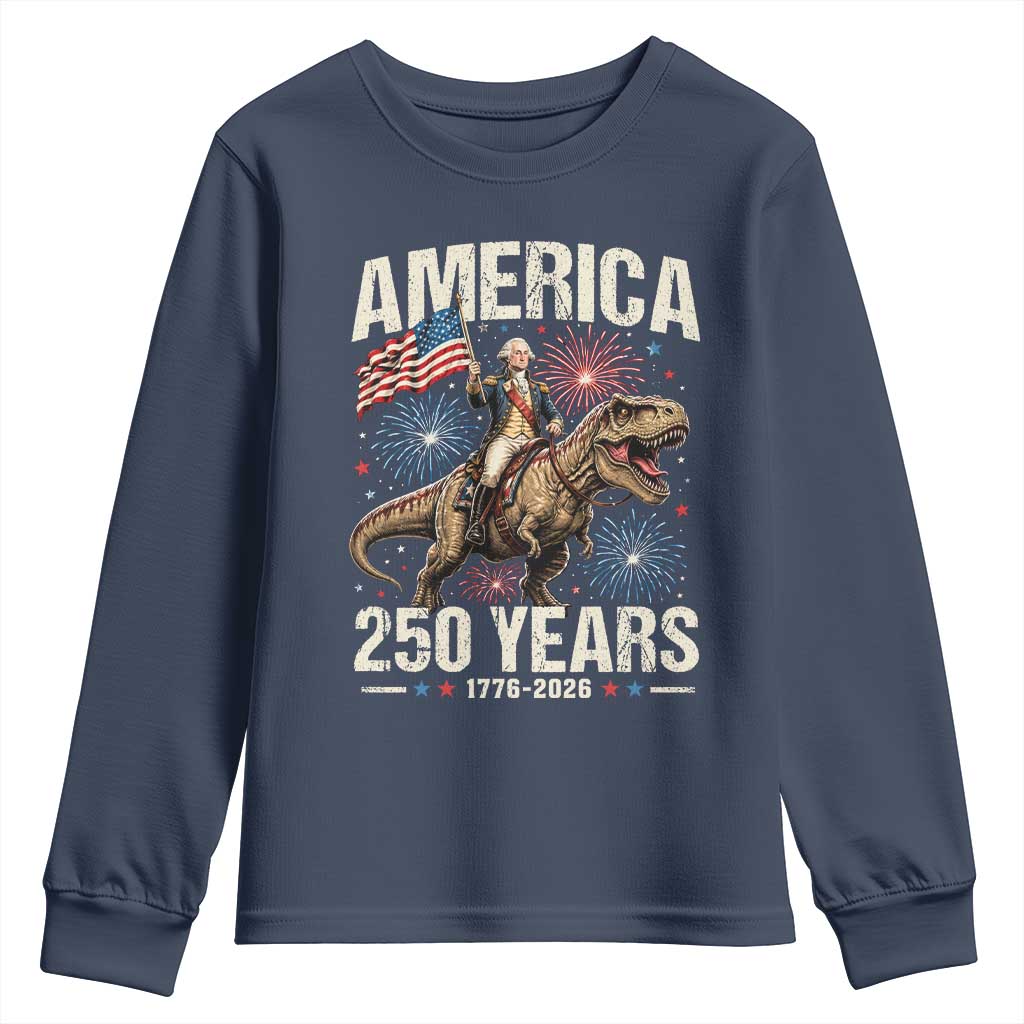 America 250 Years George Washington Riding Tyrannosaurus Rex Youth Sweatshirt