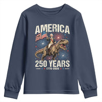 America 250 Years George Washington Riding Tyrannosaurus Rex Youth Sweatshirt