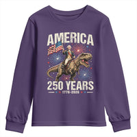 America 250 Years George Washington Riding Tyrannosaurus Rex Youth Sweatshirt