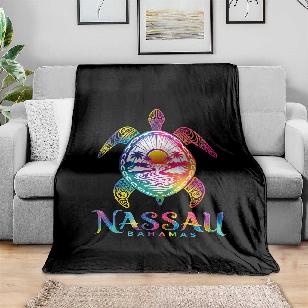 Nassau Bahamas Beach Vacation Throw Blanket Tie Dye Sea Turtle