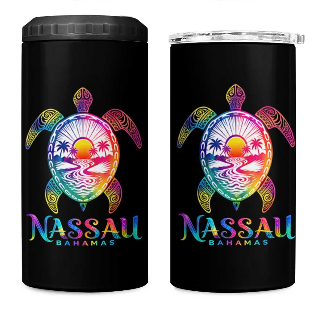 Nassau Bahamas Beach Vacation 4 in 1 Can Cooler Tumbler Tie Dye Sea Turtle