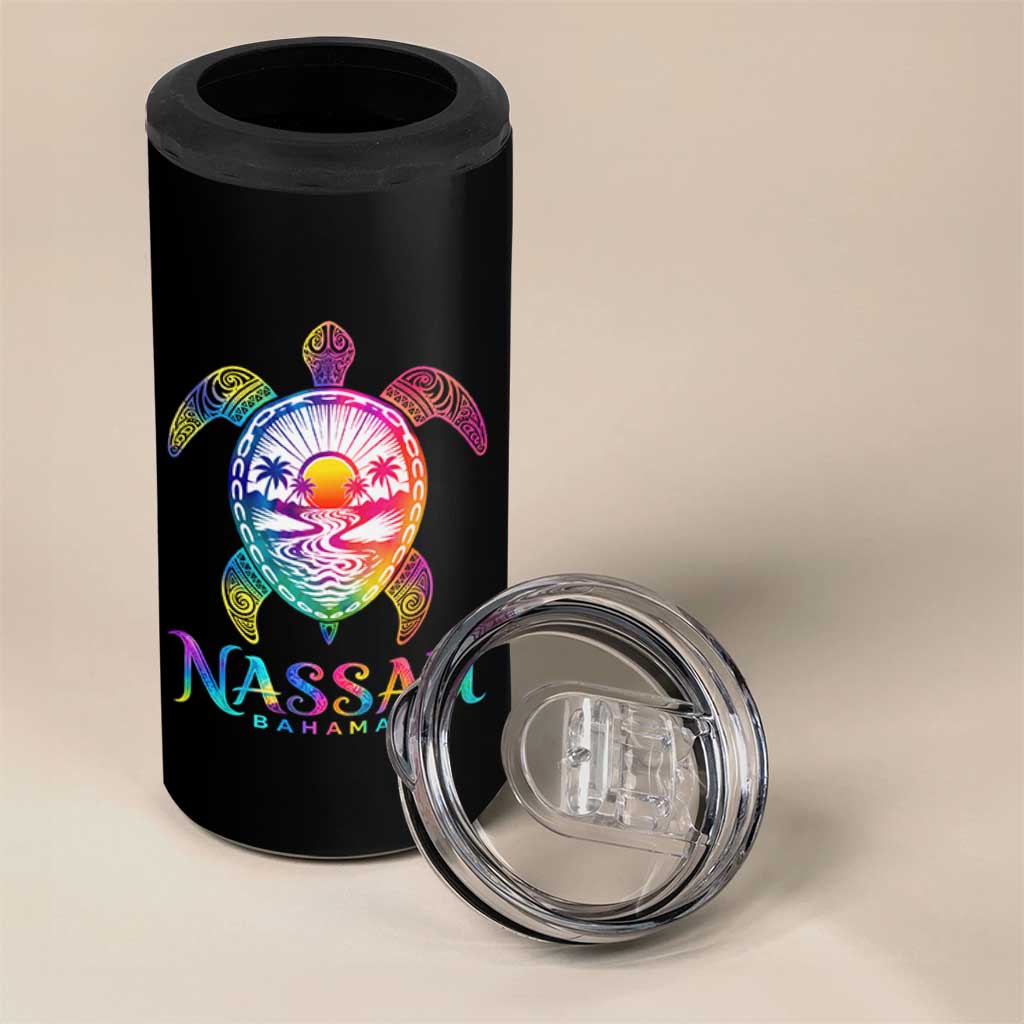 Nassau Bahamas Beach Vacation 4 in 1 Can Cooler Tumbler Tie Dye Sea Turtle